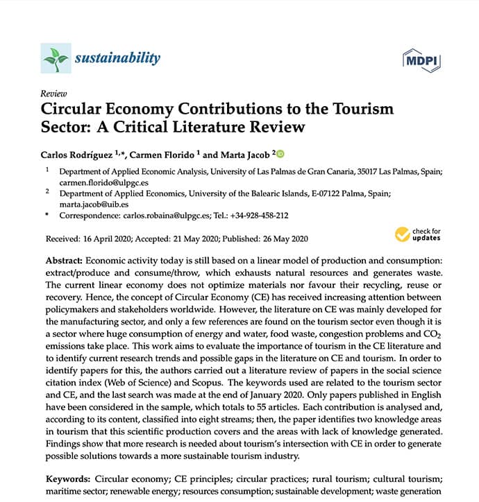 Circular Economy Contributions to the Tourism Sector: A Critical Literature Review