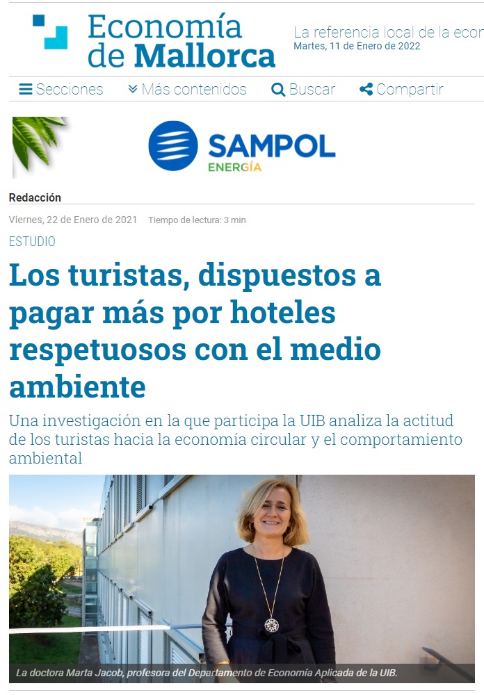 Difusão de artigo de pesquisa no jornal Economía de Mallorca