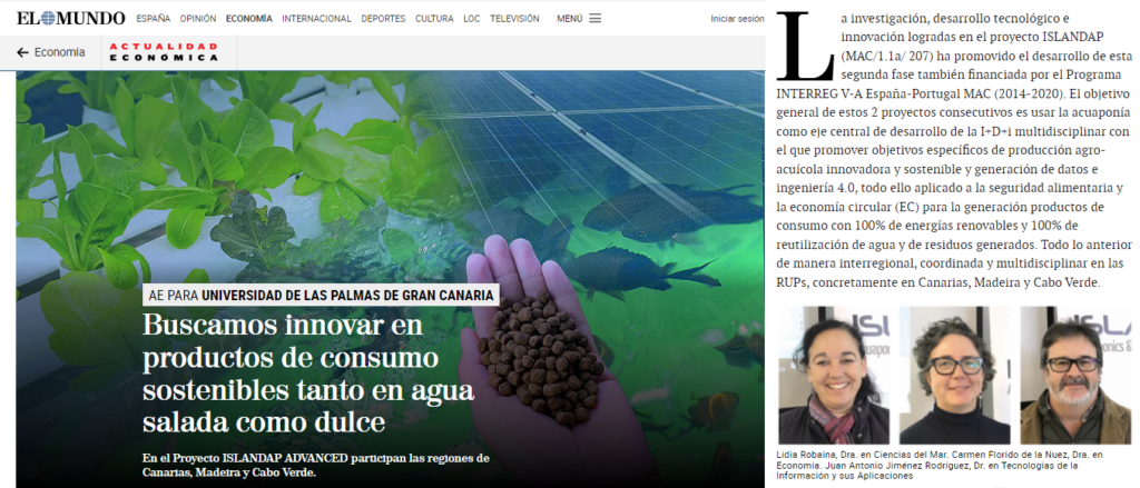 The magazine Actualidad Económica of El Mundo echoes the ISLANDAP ADVANCED project