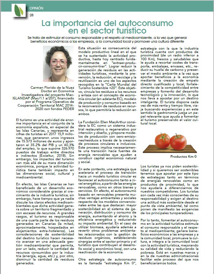 Carmen Florido, integrante del equipo Islandap realiza un artículo para la revista Energy Hub, sobre la importancia del autoconsumo en el sector turístico.