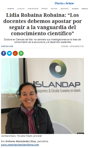 Difusión en el Diario de Avisos de la entrevista realizada a la Dra Lidia Robaina en la revista «Canarias de las Ciencias y las Letras»